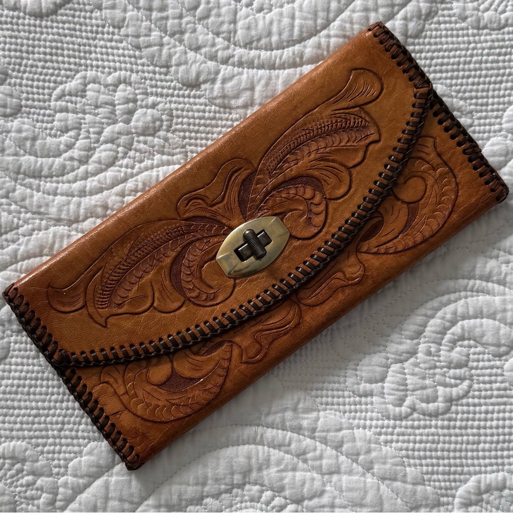 Vintage Tooled Leather Clutch